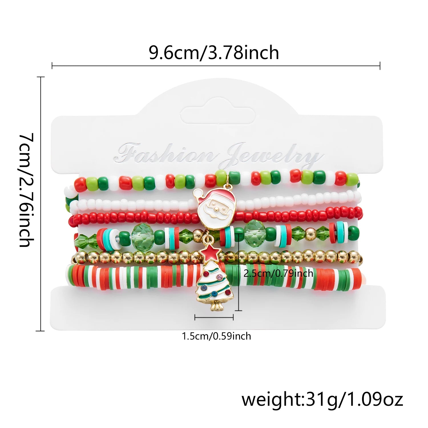 Fröhliche Weihnachten! Buntes Perlenarmband-Set für Damen mit Weihnachtsmann-, Schneemann- und Schneeflockenanhänger – Schmuck für das neue Jahr