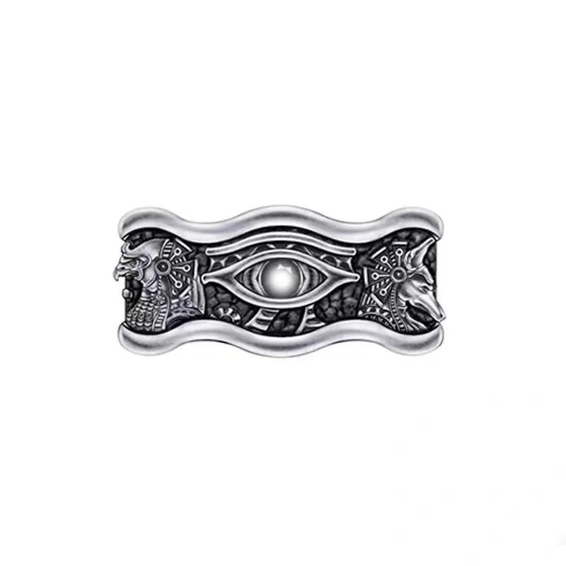 Retro Horus Demon Eye Ring For Men Silver Color Punk Gothic Adjustable Open Ring Handmade Rock Unisex Jewelry Accessories Gift