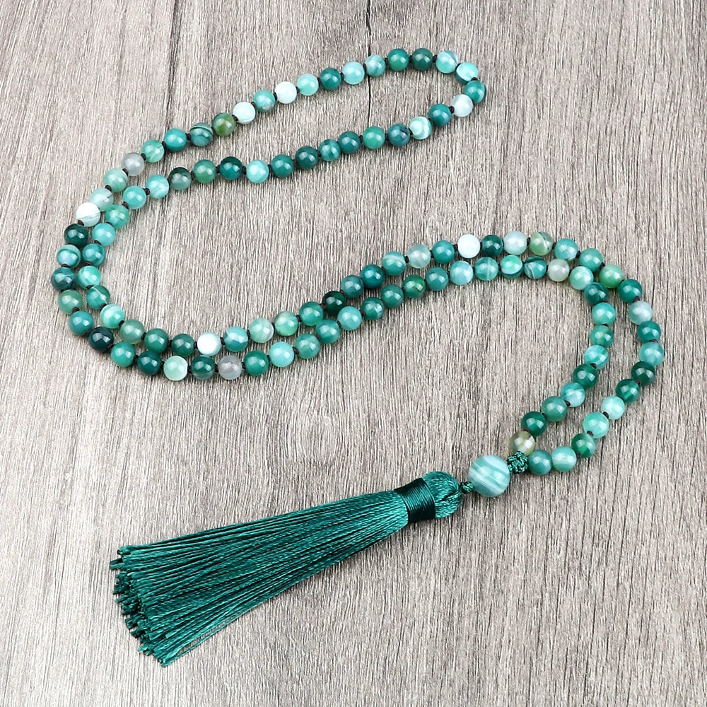 108 Mala Beaded Tassel Necklace Tiger Eyes Turquesa Meditation Yoga Jewelry Women Malachite Bohemian Ethnic Amazonite Necklace