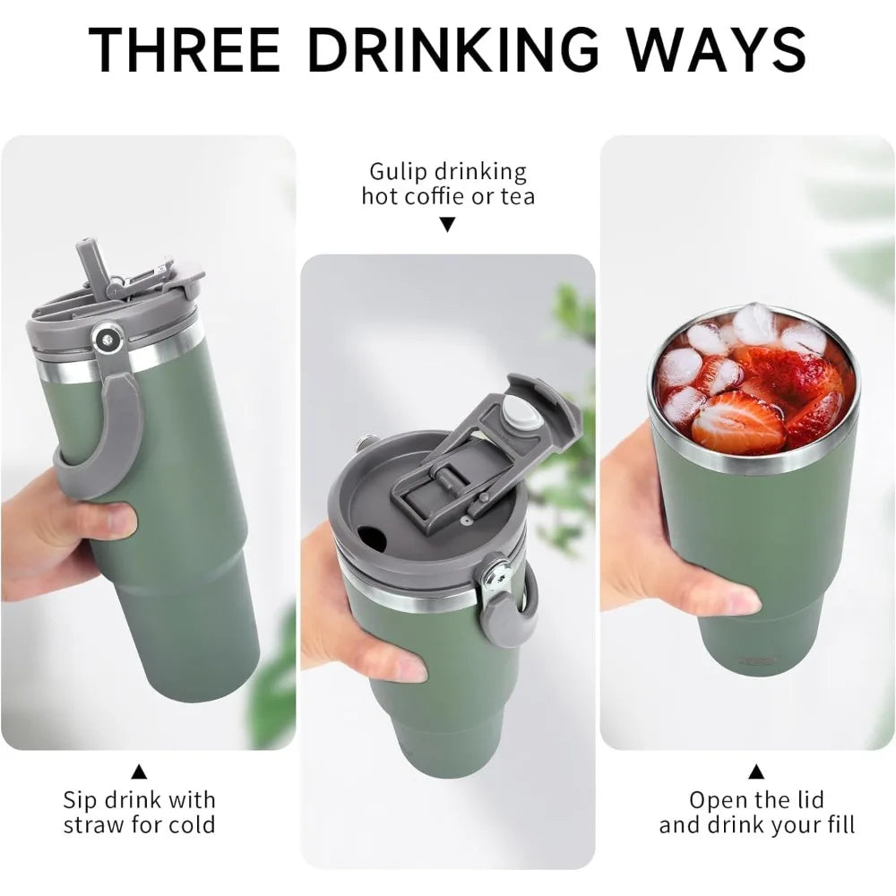 900ml Thermos Cup with Handle Drinking Water Bottle Insulated Stainless Steel Vacuum Water Bottle for Office Home Sports or Car