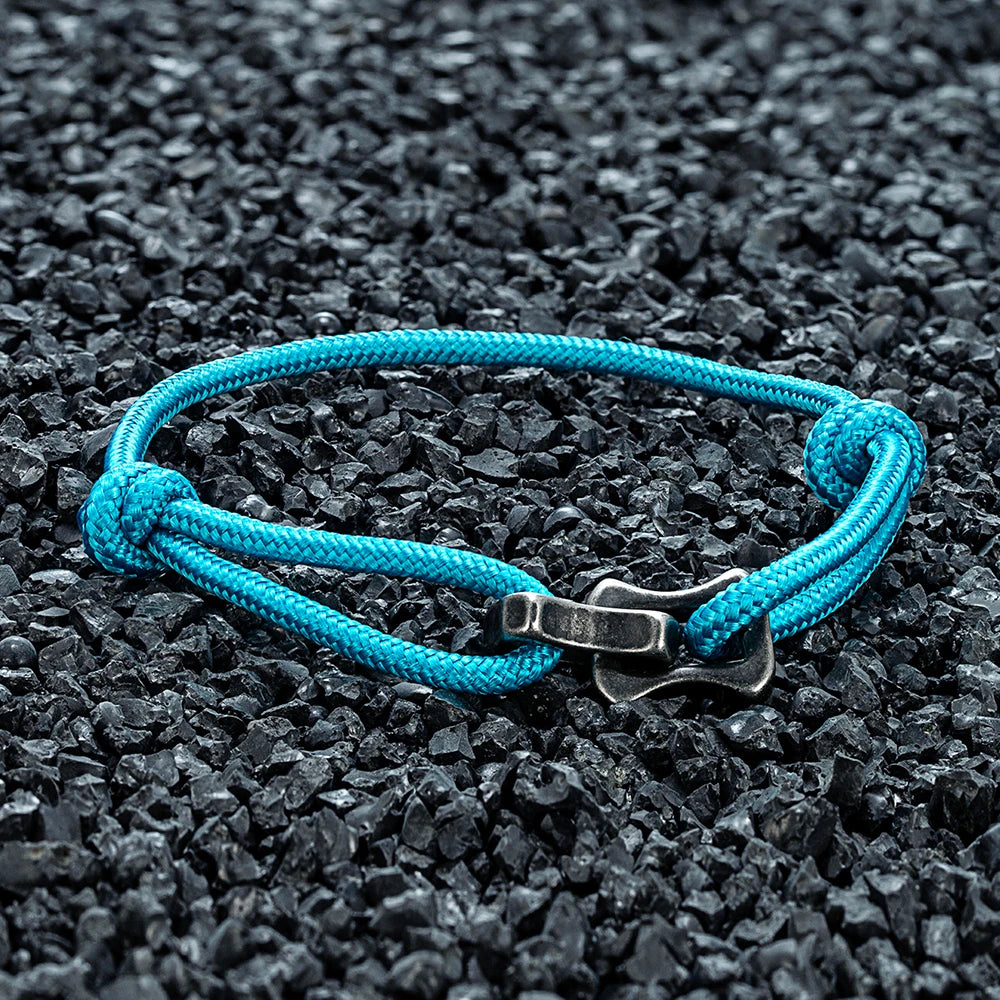 MKENDN Locomotive Vintage Oxidized Black Keel Chain Link Men Women Nylon Rope Bracelet Punk Stainless Steel Motorcycle Bracelets