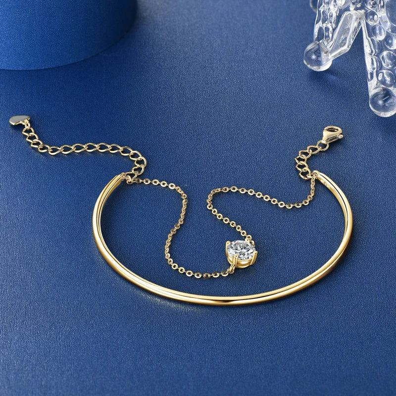 6.5mm 1.0CT Moissanite Four Claw Single Stone Bracelet for Women 925 Sterling Silver Round Cut Wedding Party Fashion Jewelry Gif