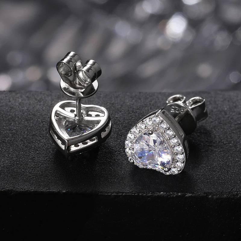 TUHE Unisex VVS1 Heart Moissanite Women Earrings 925 Silver Fine Jewelry Earings 4MM/5MM Silver 925 Fashion Earrings Women Gift