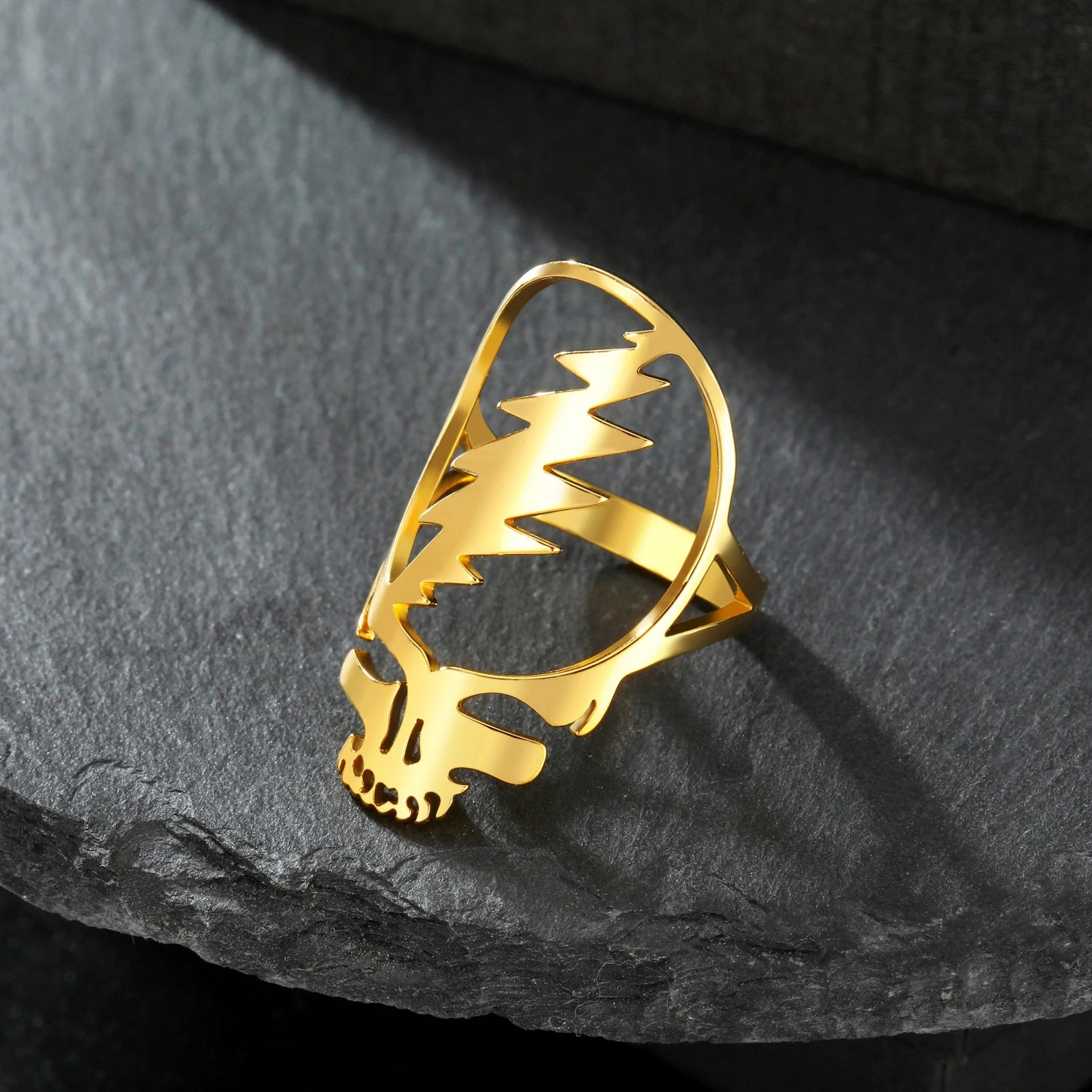 Dreamtimes Hip Hop Grateful Dead Symbol Rings for Women Men Stainless Steel Rock Skull Music Band Ring Jewelry Gift anillos