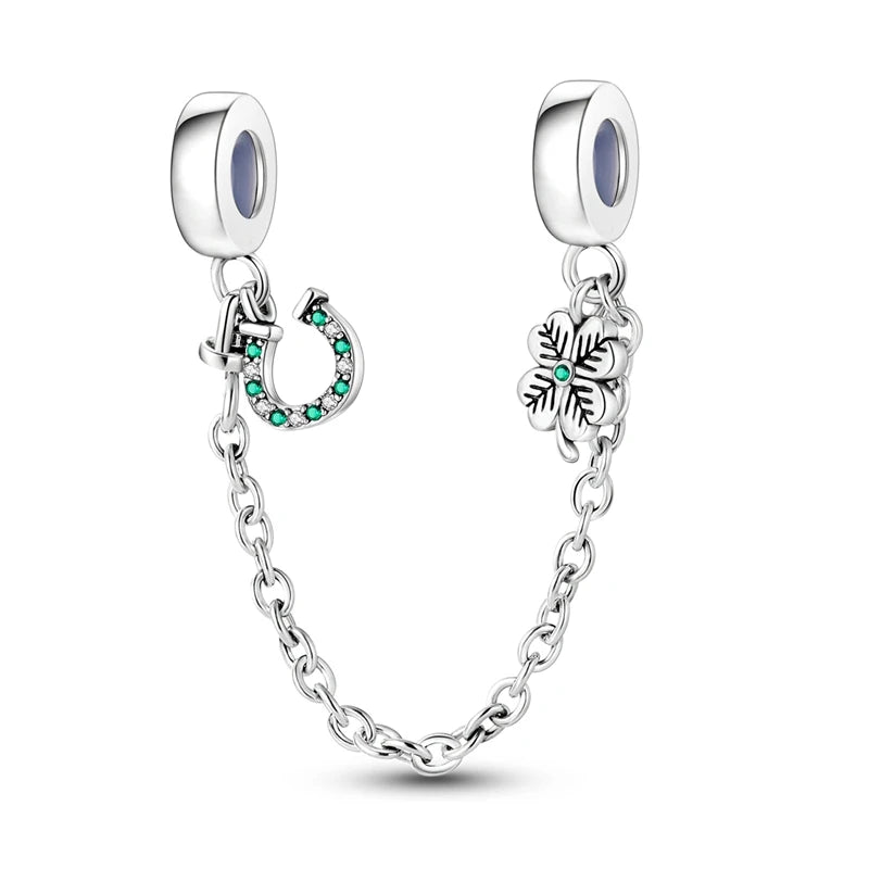 Silver Charm 925 Sterling Silver Clip Charms Safety Chain Charm CZ pave Round Clip Beads Fit Original Bracelet Jewelry Making