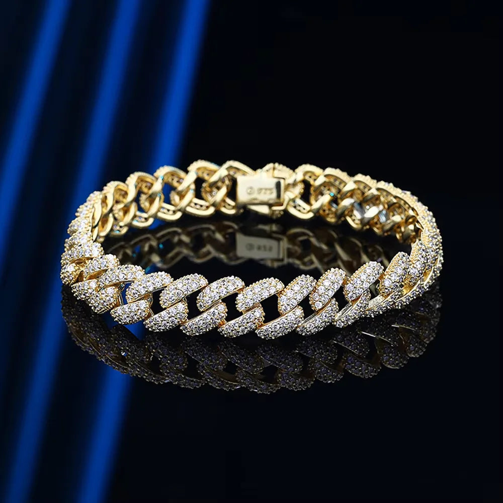 2 Row 8MM Cuban Bracelet Men Women Fine Jewelry S925 Silver High Carbon Diamond Couple Bracelet Plated 18K Hip Hop Link Chain - Madeinsea©