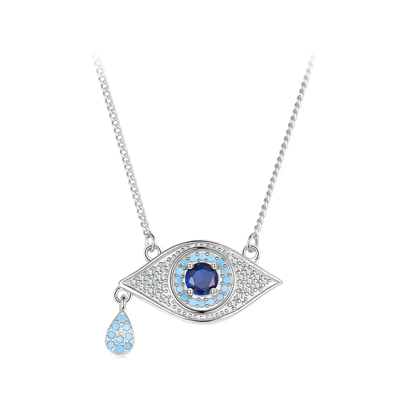 BAMOER 925 Sterling Silver Blue Devil's Eye Necklace Teardrop Bead Pendant Necklace for Women Lucky Guard Jewelry Gift