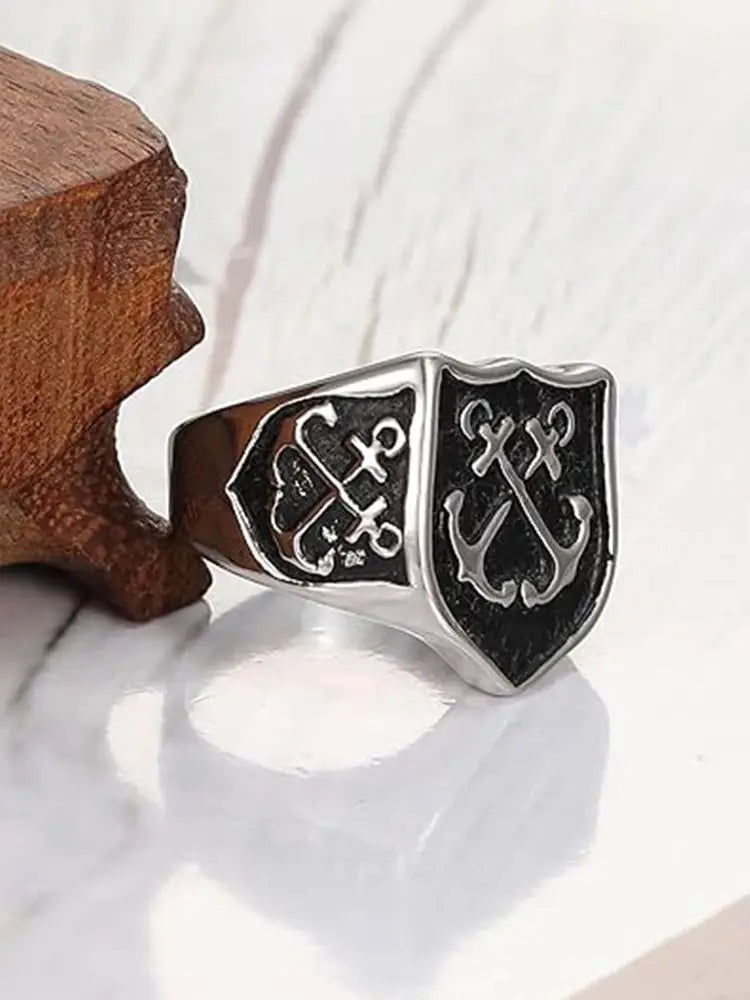 Viking Cross Anchor Shield Ring Stainless Steel Vintage Hiphop Teens Jewelry Rings Party Gift for Boyfriend Men Women Wholesale