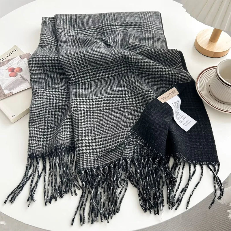 65*185cm Stripe Plaid Women Men Scarf Double Sided Imitation Cashmere Shawl Winter Pashmina Warm Wrap Foulard Neckerchief