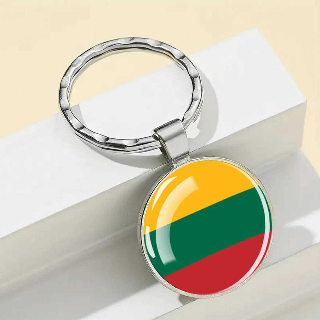 Europe National Flag Keychain Albania Spain Italy France UK Flag Glass Metal Key Chain Bag Pendant Gift for Patriot