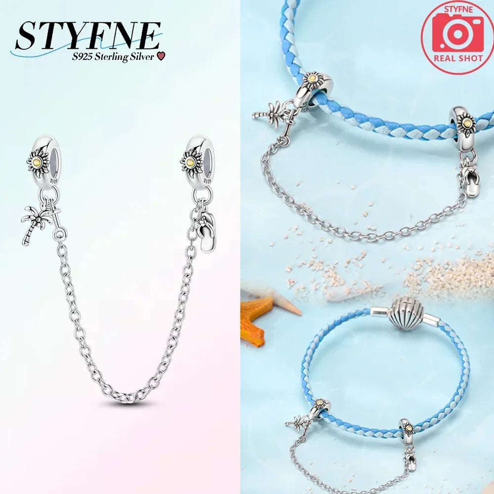 Original 100% 925 Sterling Silver Clasp Clip Bead Star Moon Safety Chain Fit 925 Original Bracelet DIY Jewelry Making Women Gift