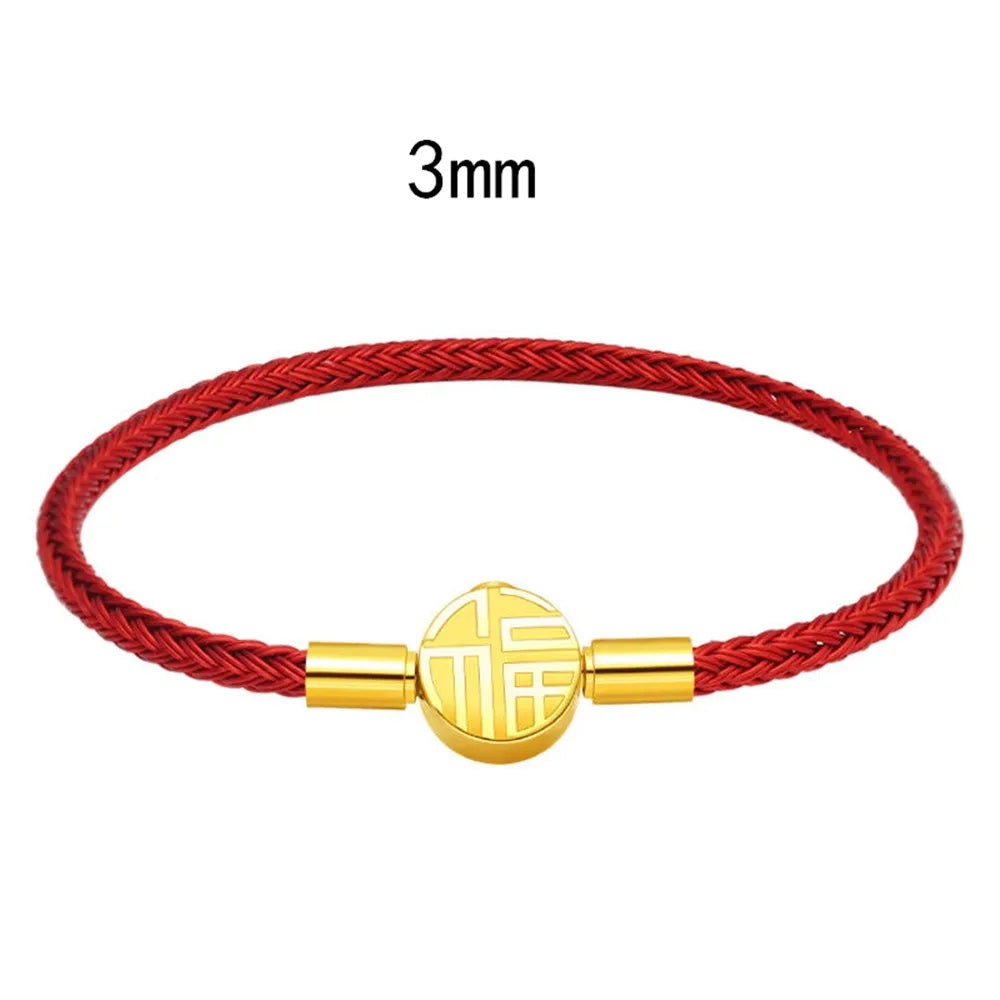 MKENDN Classic Men Women Stainless Steel Bracelet Lucky Red Steel Wire Rope Male High Quality Gold Plated Button Jewelry Gifts