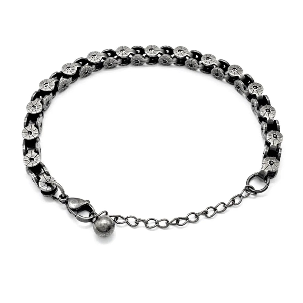 MKENDN Punk Vintage Black 5MM Bicycle Wheel Chain Bracelet Men Stainless Steel Biker Chain Bracelets Male Jewelry Gifts for Son