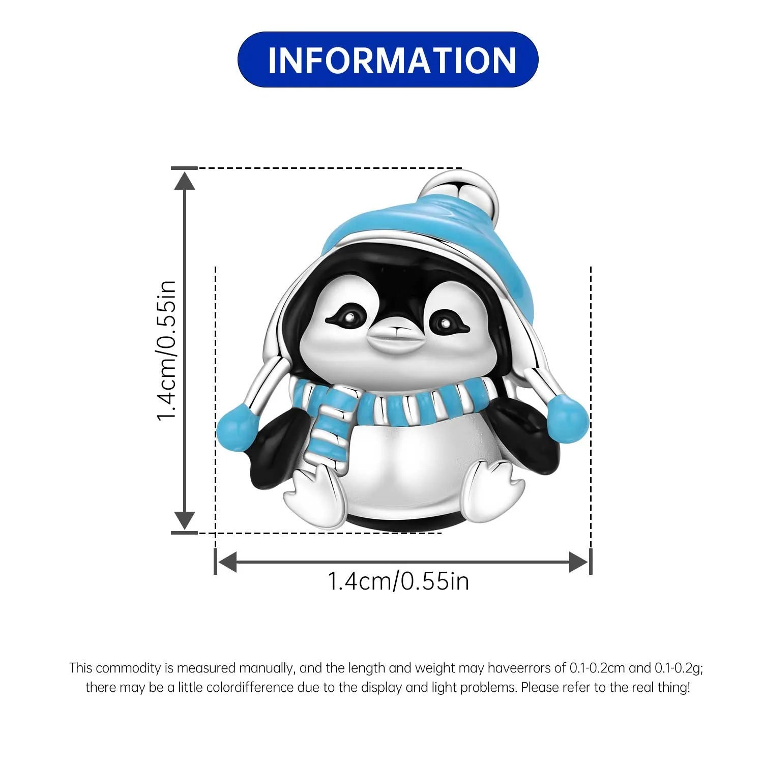 PANPOKI 925 Sterling Silver Blue Hat Penguin Animal Beads Original Pendants Bracelet Charm Jewelry Party DIY Trendy Gifts