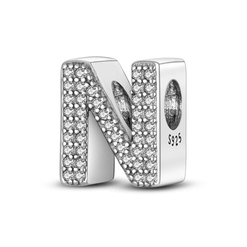 New 925 Sterling Silver Charm Beads 26 Letter Alphabet A-Z Charm Fit Original Charms Bracelet DIY Birthday Jewelry Gift Making