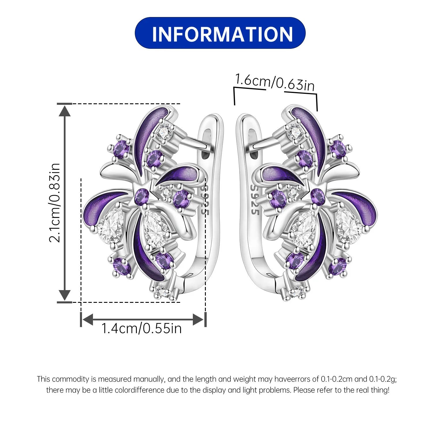 PANPOKI S925 Sterling Silver Purple Zircon Lucky Symbol Earrings Versatile Hoop Earrings For Women Jewelry Original Gifts