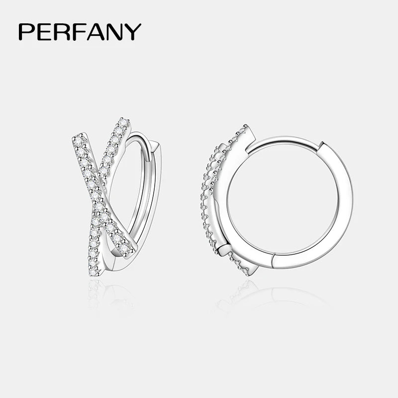 PERFANY 0.28CT Full Moissanite Hoop Earrings Women S925 Pure Silver Cross Design Laboratory Diamond Fashion Jewelry Party Gift - Madeinsea©