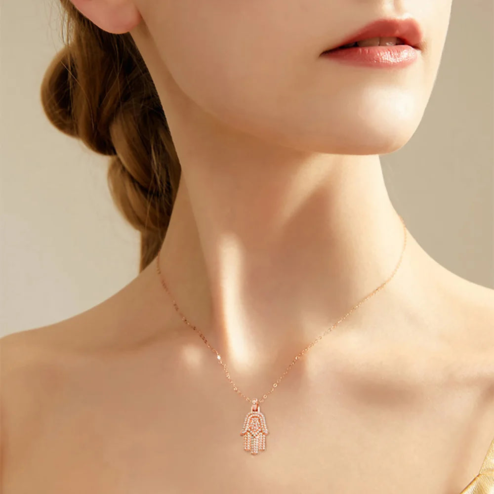 Serenity All Moissanite Necklace for Women Men Gift Hamsa Pendant Neck Chain Pure 925 Silver Hip Hop Jewelry 18K Plated Necklace