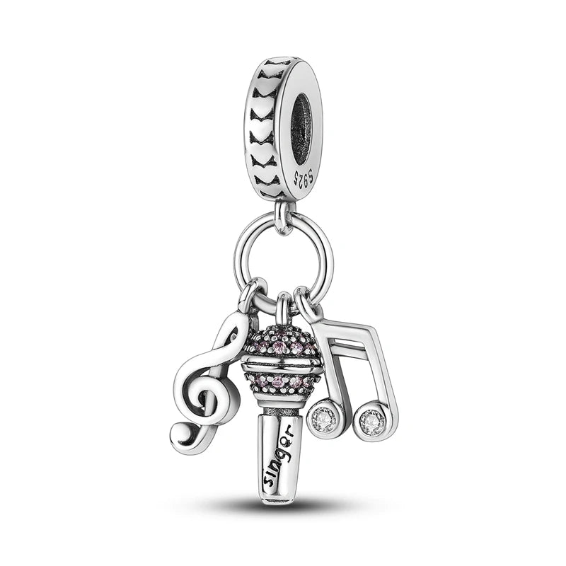Romantic Music Charms Beads 925 Sterling Silver Piano Violin Red Guitar Punk Saxophone Pendants Fit Qikaola Bracelet DIY Jewelry