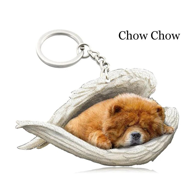 100 Style Cut Dog Sleeping Angel Pendant Bag Keychain Car Keychain Keyring Animal Pet Jewelry Boyfriend Girls Gift Accessories