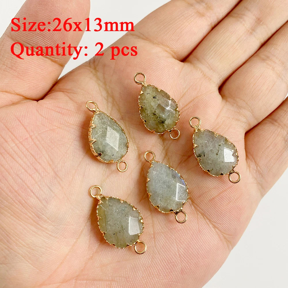 2PCS Natural Flash Labradorite Stone Pendant Irregular Shape Fashion Flash Labradorites Charms Connector For Jewelry Making DIY