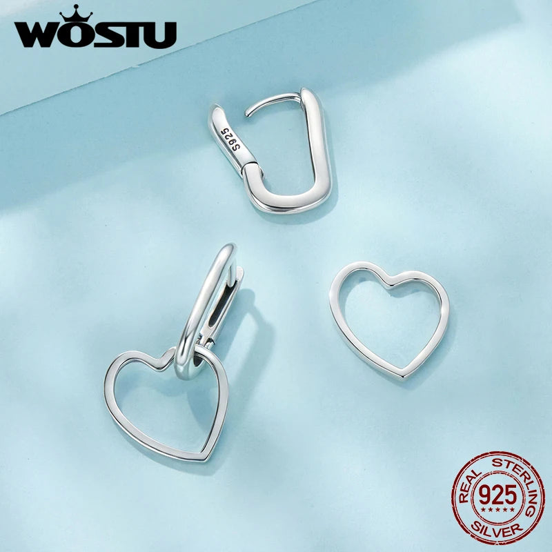 WOSTU Original 925 Sterling Silver Heart Drop Earrings U Hoop Plated gold Minimalist For Women Birthday Party Gift Fine Jewelry