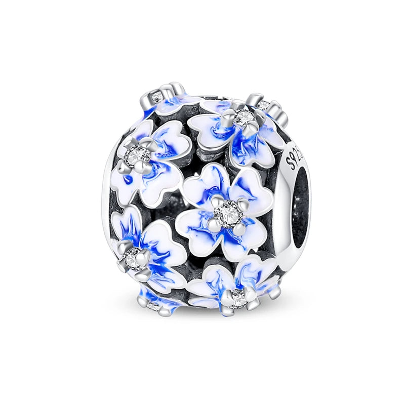 Genuine 925 Silver Evil Eye Blue Zircon Round Lucky Charms Beads Fit Pandach 925 Original Bracelets Fine DIY Birthday Jewelry