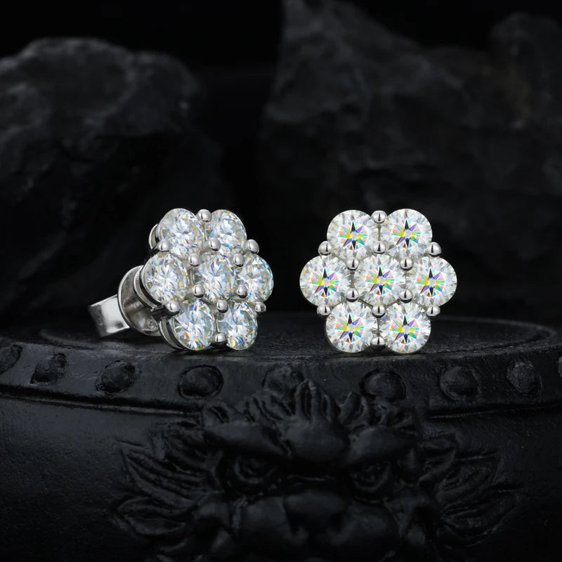 Boucles d'oreilles unisexes de luxe TUHE, rondes et serties de moissanite VVS1, en argent 925. Boucles d'oreilles tendance, cadeau de fiançailles.