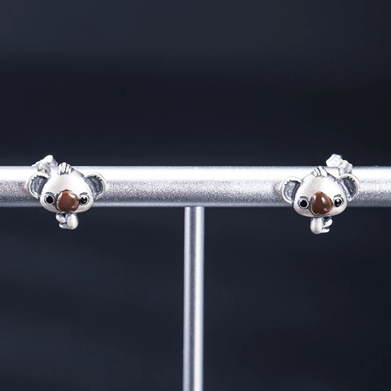 Boucles d'oreilles MKENDN Vintage en argent sterling 925, mini koala créatif, bijoux tendance pour femmes et jeunes filles, cadeau idéal pour étudiantes