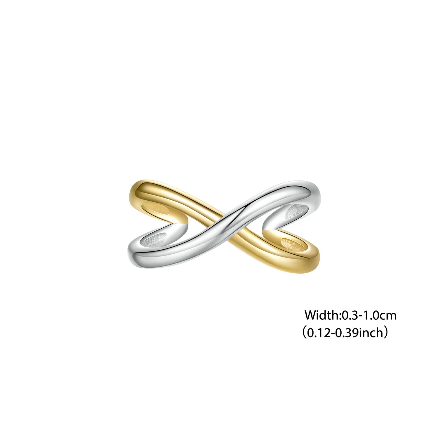 BISAER 925 Sterling Silver Two-tones Cross X Open Ring Minimalist Stackable Eternity Band Plated Gold for Women Fine Jewelry