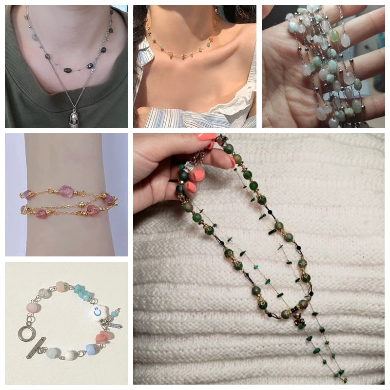 Natural Quartzs Stone Stainless Steel Chips Beads Chains For DIY Bohemia Jewelry Making Women Necklace Choker Bracelet Handmade - Madeinsea©