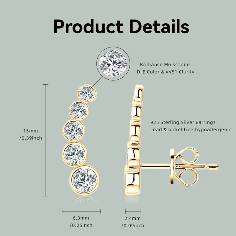 2025New OXTAO 925 Sterling Silver Round Cut Moissanite Ear Tragus Cartilage Helix Conch Lobe Piercing Earrings Jewelry for Women