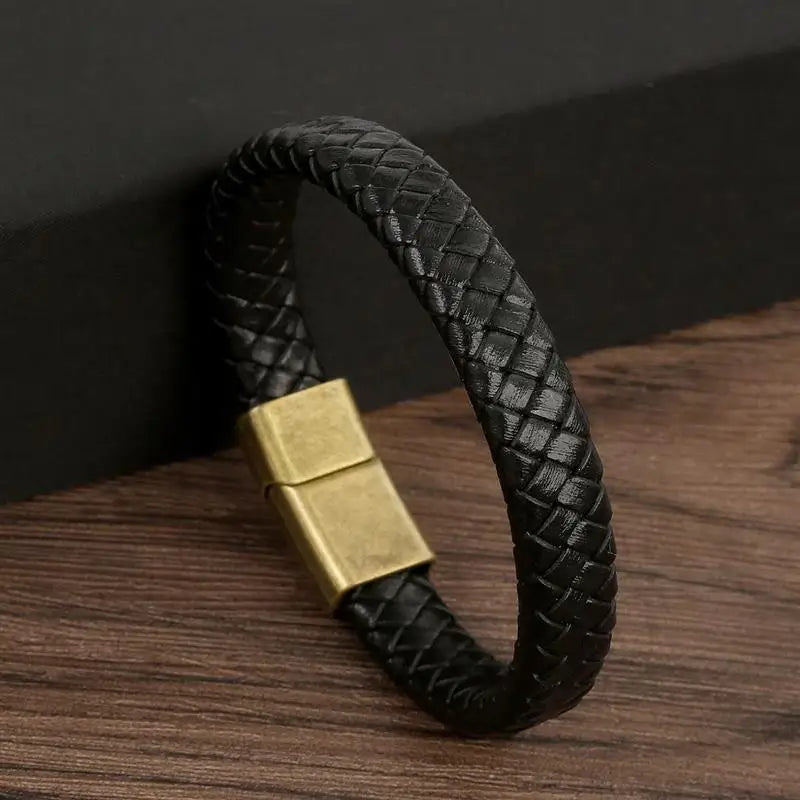 Classic Men Jewelry Braided Leather Bracelet Simple Design Magnetic Clasp Vintage Bangles Gift Dropshipping