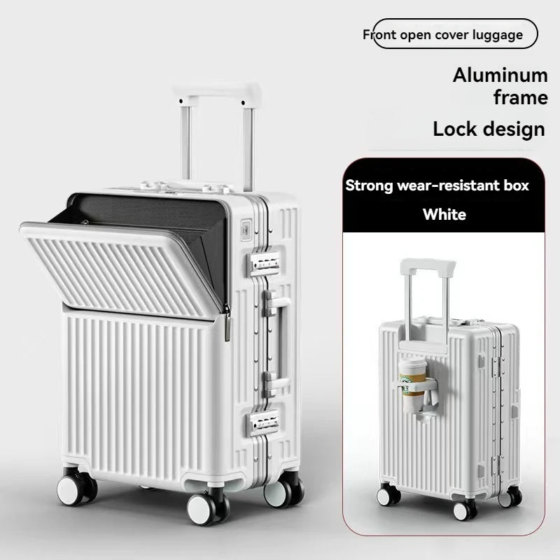 Cadre en aluminium à ouverture frontale, compartiment à bagages anti-chute de grande capacité, coffre à poignée télescopique à roues universelles de 20 pouces, coffre à bagages pour hommes de 24 pouces et
