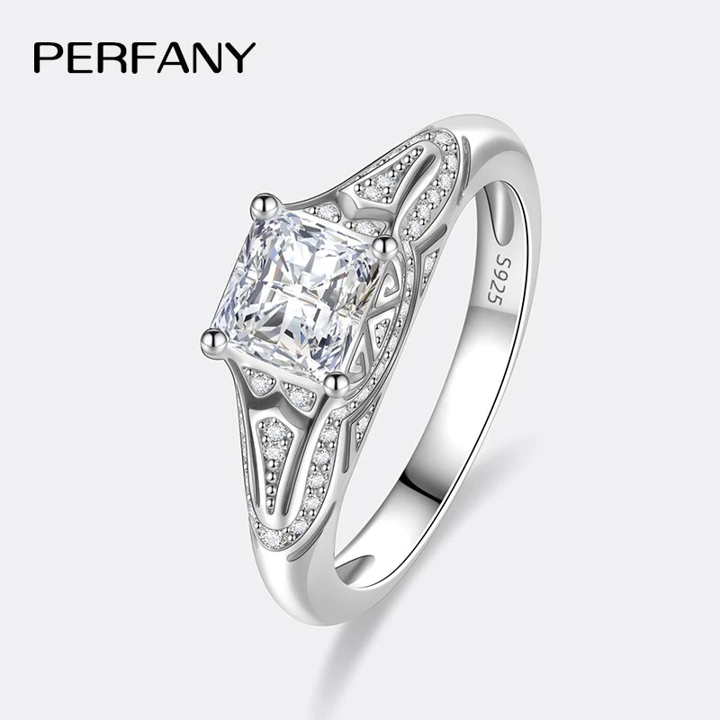 PERMANY 1-2CT Princess Square Cut Moissanite Ring for Women S925 Pure Silver Laboratory Diamond Wedding Fashion Jewelry ﻿