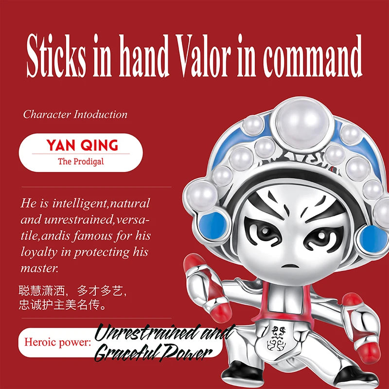 WOSTU New Year Gift S925 Silver Charms Bead Traditional Opera Character Pendants for Bracelet Necklace Jewelry Make Lin Chong