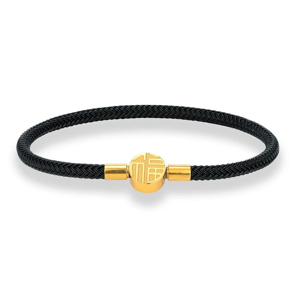 MKENDN 3-4-5mm Black Braided Non-fading Steel Wire Rope Bracelet Men Women Stainless Steel Button Jewelry Unisex Couple Gift