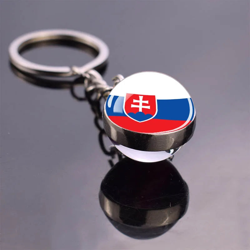 Europe Countries Flag Glass Ball Keychain Russia France Spain UK Italy Poland Ukraine Flag Keyring Travel Gift