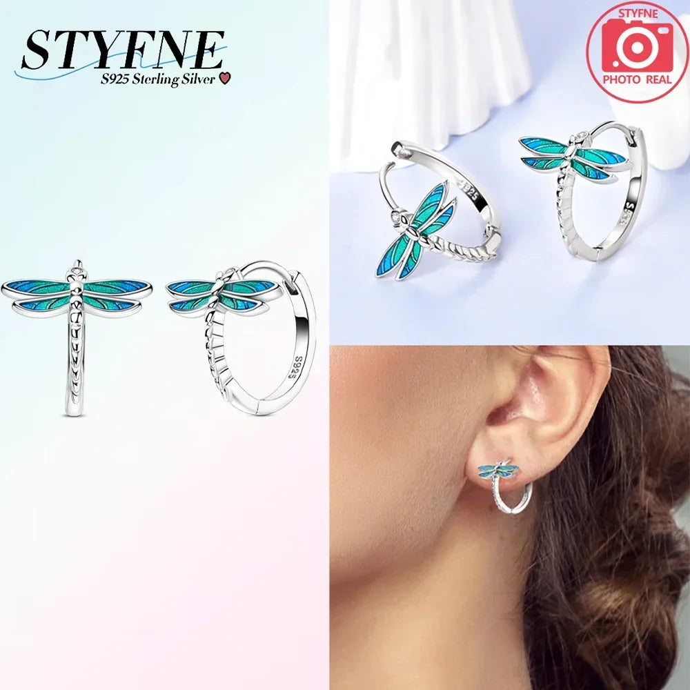 925 Sterling Silver Insect series butterflies luminous fireflies Hoop Earrings With Zircon for Wedding Party Women Jewelry Girls