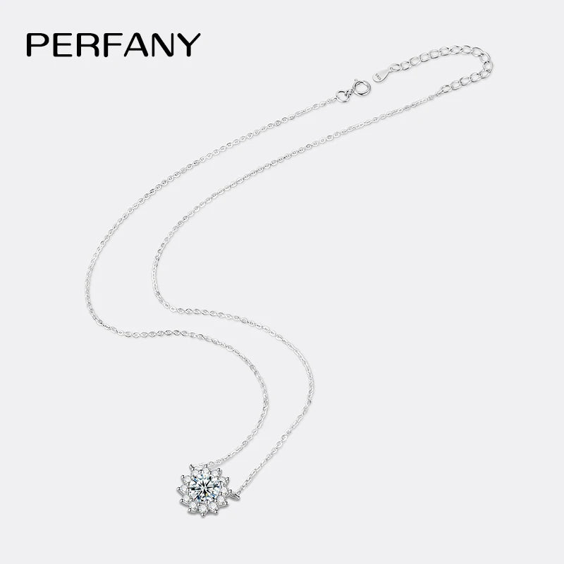 PERFANY 1-3CT Moissanite Necklace For Women S925 Pure Silver Sparkling Sunflower Pendant Party Fashion High-end Jewelry