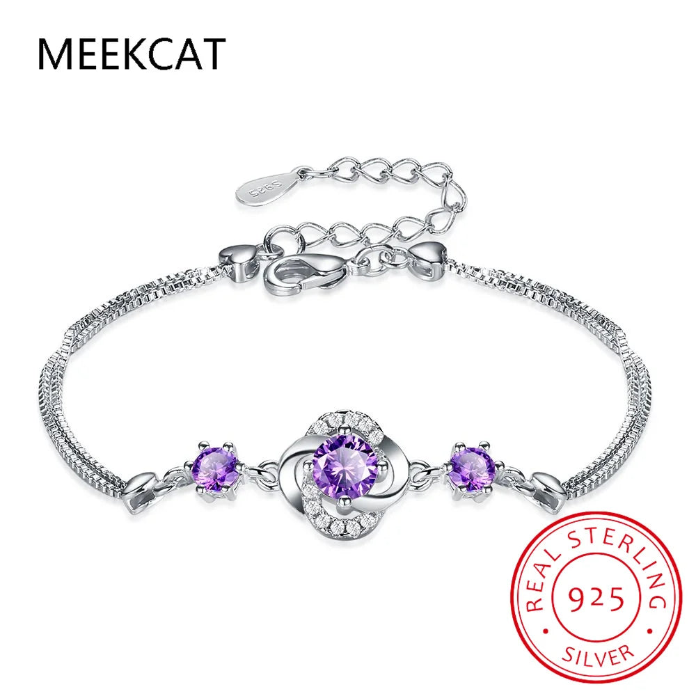 925 Sterling Silver Created Moissanite Gemstone Bangle Charm Wedding Four Leaves Clover Bracelet Fine Jewelry Drop Shipping