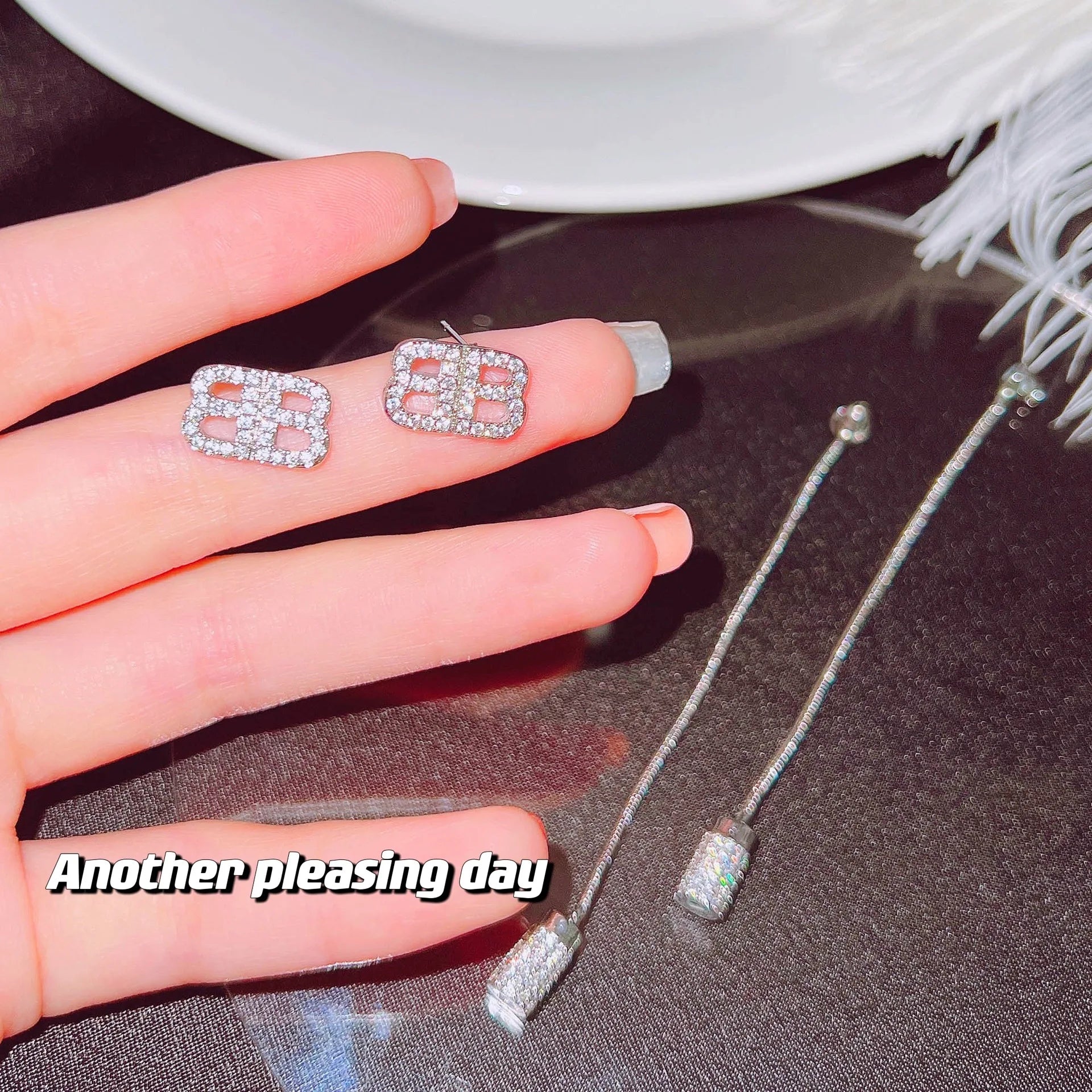 New Fashion Long Earrings Two Kinds of Earrings Stud Can Be Separated Prasiolite Rhinestone Stud Earring for Women Fiine Jewelry