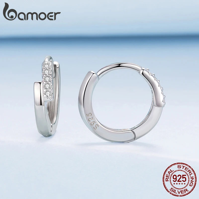 BAMOER 925 Sterling Silver Cross Hoop Earrings 5 Stones CZ Huggies Earrings for Women Girls Minimalist Party Jewelry