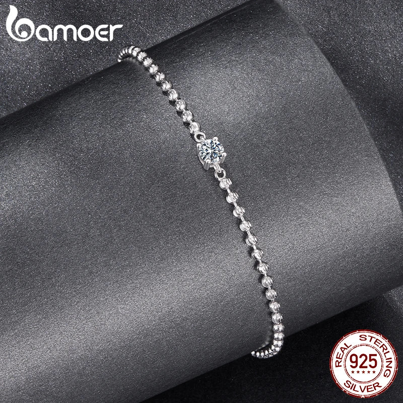 BAMOER Sparking Moissanite Beads Bracelet Round Cut Adjustable Wrist Chain for Women Teens 925 Sterling Silver Birthday Gift - Madeinsea©