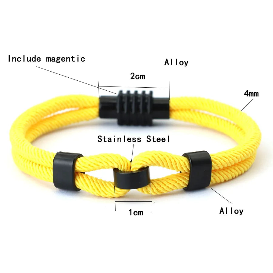 Nouveau bracelet élégant à nœud pour homme, boucle magnétique noire, corde, cadeaux pour lui, bracelet nautique, bijoux enveloppants