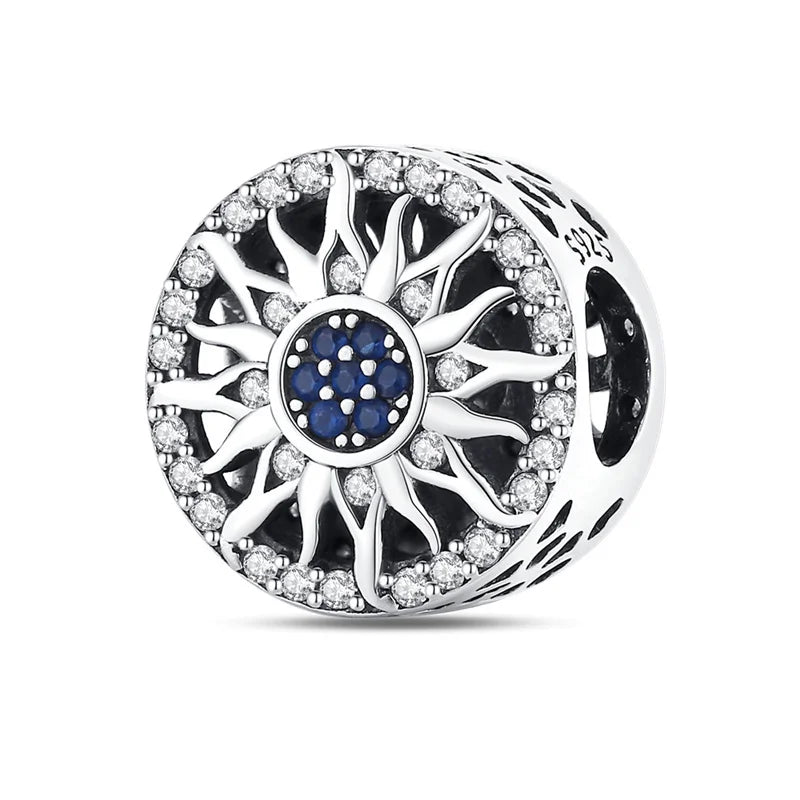 Dreamcatcher Series - Original Genuine 925 Sterling Silver Zircon Moon Sun Charm Beads Suitable 3mm Bracelet DIY Making Pendant