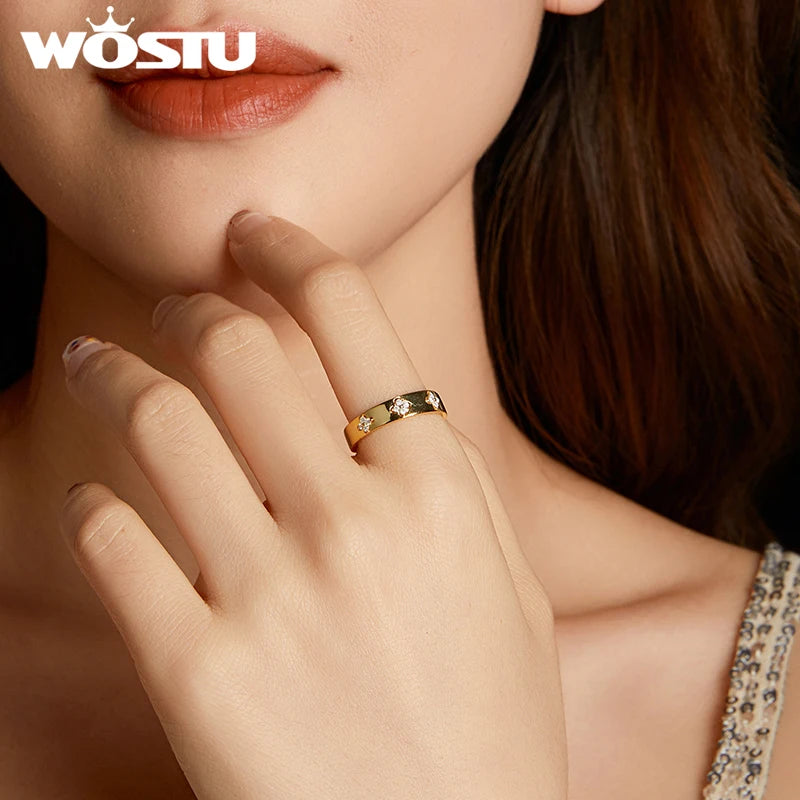 WOSTU Moissanite Wedding Ring For Women 925 Silver 14K Gold Lab Diamond Lucky Clover Wide Eternity Rings Engagement Party Gift