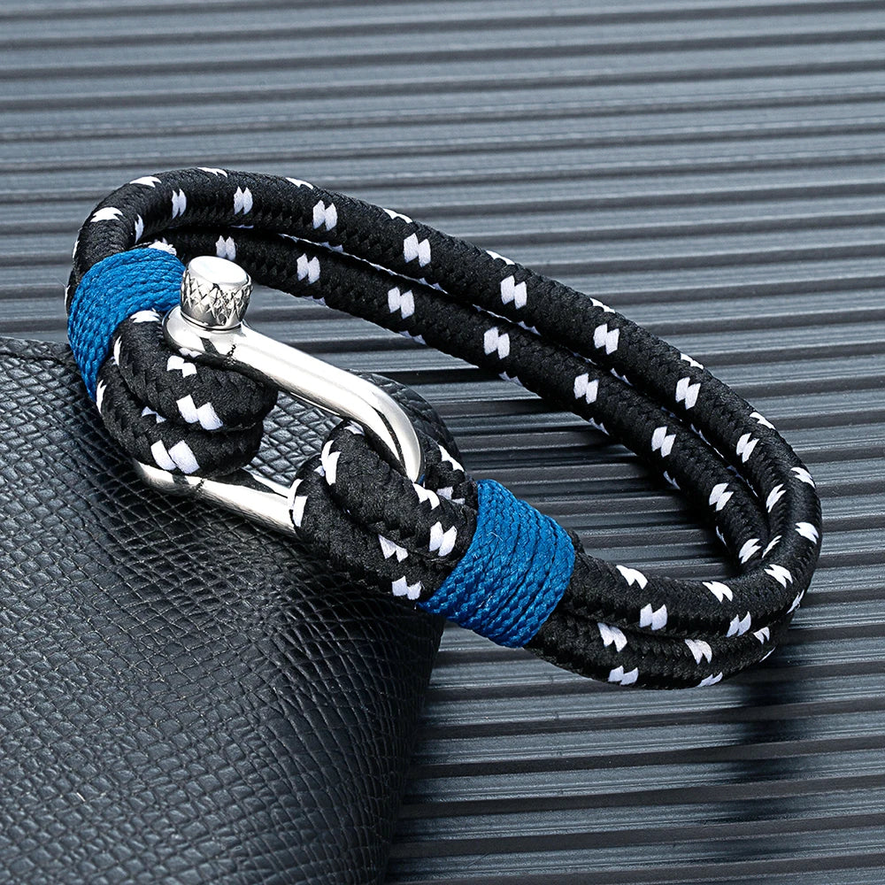 MKENDN Ocean Style Double Strand Rope With Stainless Steel Shackle Buckle Wrap Bangle Unique Sailing-Inspired Gift for Men Women