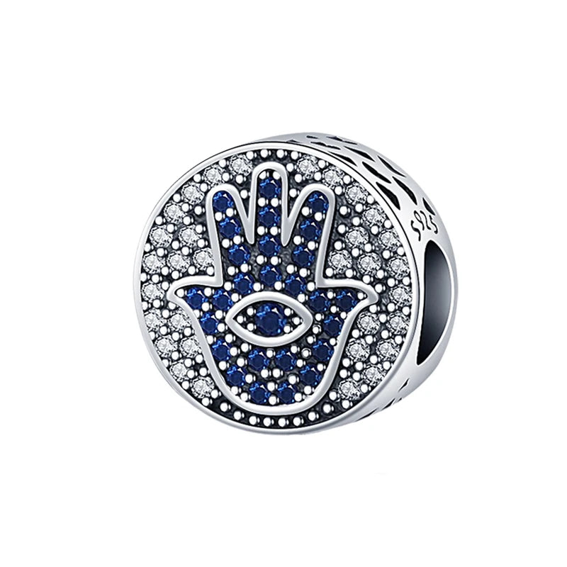 Genuine 925 Silver Evil Eye Blue Zircon Round Lucky Charms Beads Fit Pandach 925 Original Bracelets Fine DIY Birthday Jewelry