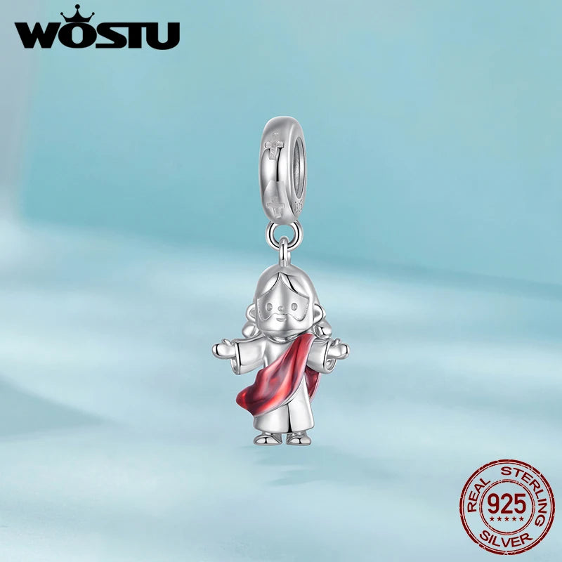 WOSTU 925 Sterling Silver Religious Jesus Charm Pendant DIY Jewelry Making Gift Fit Necklace for Baby Baptism First Communion